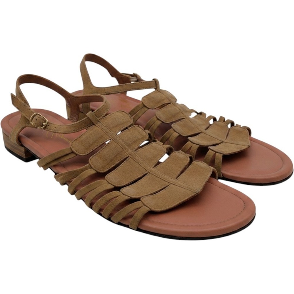 Robert Clergerie Paris Tan Suede Strappy Gladiator Flat Sandal Made in France 11
